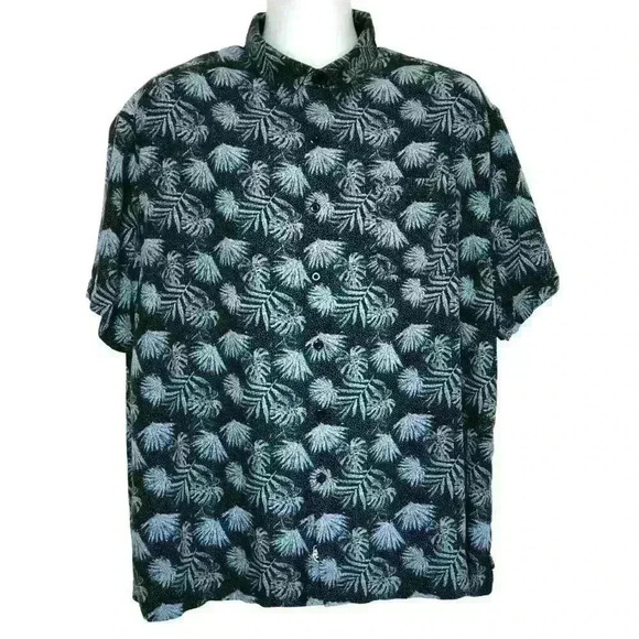 Nat Nast shirt XXL button front palm frond 70% silk 30% cotton Hawaiian Y2K navy - Picture 1 of 7